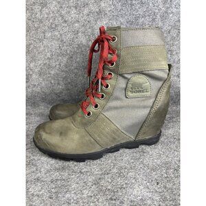 Sorel Joanie II Lace Wedge Boots Womens Size 9.5 Olive Green Waterproof NL3046